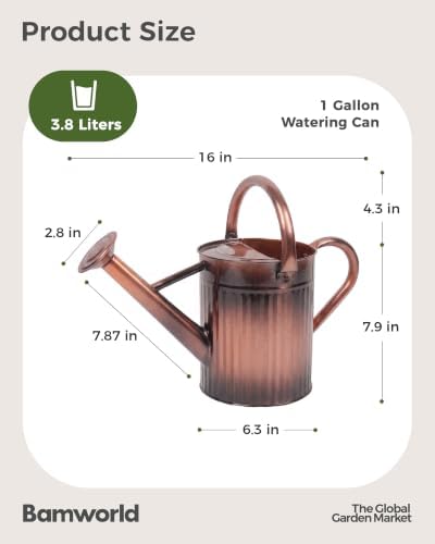 Bamworld Metal Watering Can for Indoor Outdoor 1 Gallon Antique Bronze - Image 3