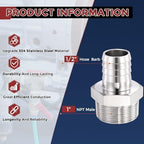 Pack of 10, SUS304 Hose Barb Fitting 1/2" Hose Barb to 3/4" NPT Male - Image 2