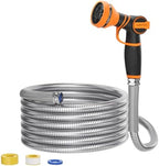 Girafe Tools Garden Hose 50ft x 3/4", 304 Stainless Steel, Flexible Design with 9 Pattern Spray Nozzle and Garden Hose 50ft x 5/8", Custom Length Hose with Male to Female Fittings - Image 2