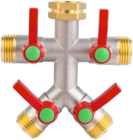 EJW Hose Splitter 4 Way, Garden Hose Splitters, Heavy Duty Faucet Splitter,Rv Brass Water Hose Y Splitter, Hose Connector, Spigot Splitter, Four Way Hose Manifold Valve 3/4 Inch GHT Thread. by Unknown