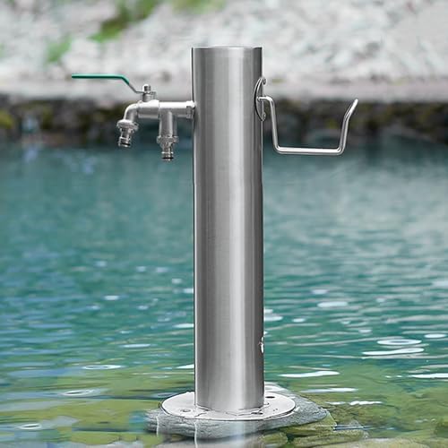Stainless Steel Garden Water Column with Faucet, Floor Mounted Outdoor Fountain & Yard Hydrant Hose Stand for Lawns, Cleaning & Washing (Silver, 19.7 x 8.1 in) by Unknown
