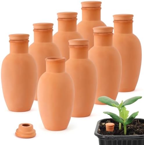 8pcs 3.1 * 3.1 * 6in Olla Pots for Garden Olla Watering System Terracotta Watering Pots Olla Watering Pot with Lid Terracotta Globes Clay for Indoor and Outdoor Terra Cotta Clay by EXQUAILTY