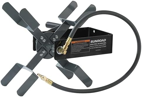 Manual Air Hose Reel with Hybrid Lead-in Hose, Heavy Duty Steel Wall Mount Hose Reel, Fits 100ft x 3/8" Hose, Hand Crank Hose Reel with 1/4" NPT 6-Ball Coupler, Brass Plug & Thread Seal Tape - Image 2