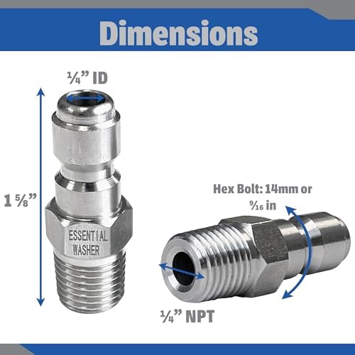 Essential Washer Stainless Steel ¼” Plug Male NPT | Pressure Washer Quick Connect Fittings | 5000 PSI | Set Of 6 - Image 2