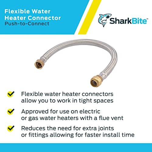 SharkBite 3/4 Inch x 3/4 Inch FIP x 24 Inch Stainless Steel Braided Flexible Water Heater Connector, Push To Connect Brass Plumbing Fitting, PEX Pipe, Copper, CPVC, PE-RT, HDPE, U3088FLEX24LF - Image 4