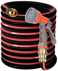 Kink Free Garden Hose 5/8 in x75ft Flexible Rubber Water Hose Male/Female3/4inch100% Solid Brass Fittings Outdoor Garden Hose for Lawns,Floor,Yard Washing,Pet Cleaning,Car Pipe Washing(75FT) by M+JJYPET