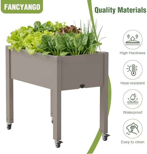 Fancyango Raised Garden Bed with Wheels 26.3" Hx2 -Gray - Image 3