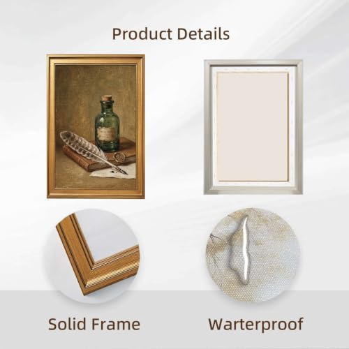Gold Vintage Framed Ink Bottle and Quill Wall Art Still Life Print - Image 2