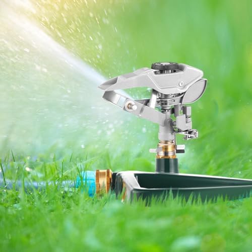 3 Sets Rotating 360 Degree Swivel Garden Sprinkler Pulsating Impact Sprinkler with Metal Base, Heavy Duty Adjustable Garden Hose Sprinklers System for Large Area Lawn Yard(Large Head) - Image 7