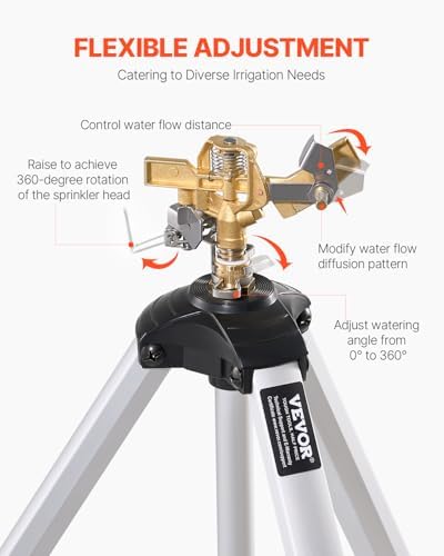 VEVOR Impact Sprinkler on Tripod Base, Heavy Duty Tripod Sprinklers with Brass Head & 3/4" Connector, 360 Degree Large Area Coverage Irrigation Sprinkler, Adjustable Heights for Yard Gray - Image 4