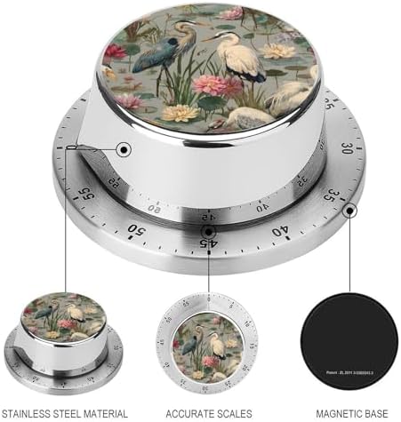 Herons Birds Water Lilies Kitchen Timer for Cooking Mechanical Rotating Alarm Countdown Countup Timers - Image 3