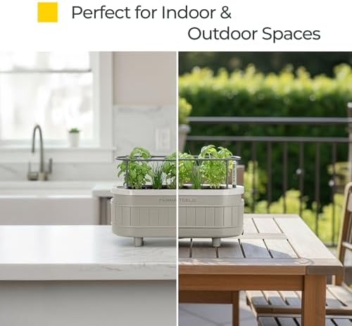 Permasteel Herb Garden Planter with Trellis Support, Self-Watering System with Water Level Indicator, Fits Multiple Herb Plants, for Basil, Flowers, Succulents, Indoor & Outdoor, Taupe - Image 2