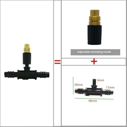 Adjustable Brass Atomizing Nozzle with Drip Connector, Micro Spray Drip Emitter, Adjustable Sprinkler Drip Sprayer Kit 20pc Copper Nozzle+8/11 tee - Image 2