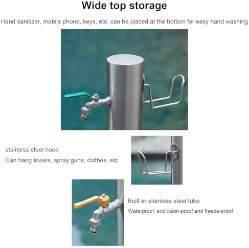 Freestanding Garden Water Column with Outdoor Hose Stand, Anti-Freezing 304 Stainless Steel Floor Mounted Water Tap, Courtyard Faucet Post, Metal Water Fountain Yard Hydrant for Irrigation/Washing - Image 4