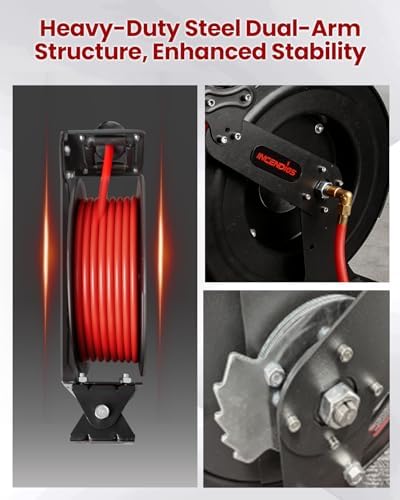 Retractable Air Hose Reel, Auto Rewind 3/8" x 65 FT Hybrid Polymer Hose - Image 5
