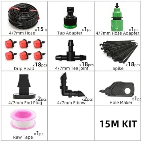 Garden Supplies 5-60M Drip Irrigation System Plant Watering Set Watering Kits Adjustable Drippers for Irrigation Micro Garden Watering System Irrigation Supplies(15M18Pcs) - Image 2