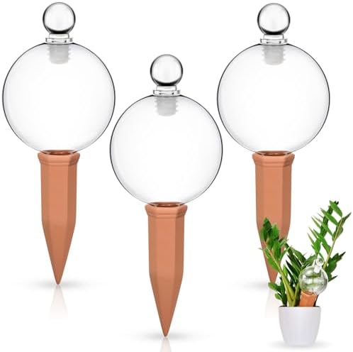 Teenyyou 3 Set 12oz Glass Self Watering Globes with Terracotta Self Watering Spike Large Glass Waterer Bulbs Automatic Water Planter Water Device for Indoor Outdoor (Green,Cactus)(Clear,Classic) by Teenyyou
