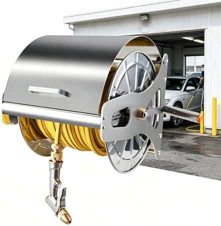 Heavy Duty Stainless Steel Garden Hose Reel, Wall Mount Holder for 164ft 1/2-inch Hoses, Outdoor Water Hose Storage for Yard, Lawn, Garage by Unknown