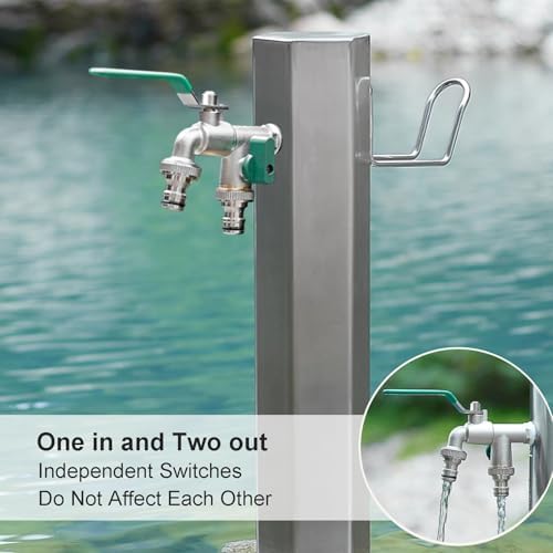 Outdoor Stainless Steel Standing Water Column, Freestanding Garden Hose Holder with Faucet for Garden Irrigation and Washing(50x21cm/20x8in) - Image 3