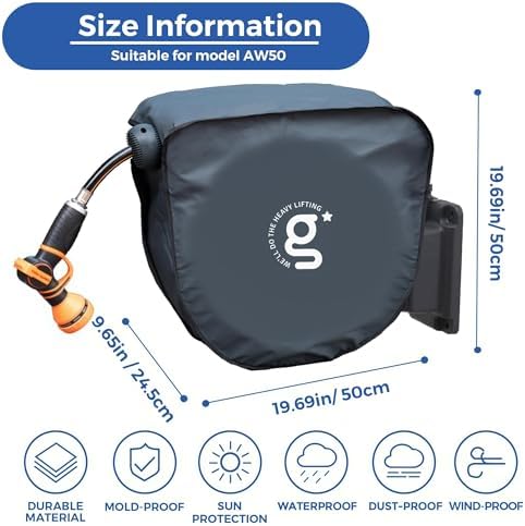 Giraffe Tools AW50 Retractable Garden Hose Reel Cover UV Resistant, Anti-Fading and Waterproof and Retractable Garden Hose Reel 1/2 Inch x 155+5 ft, Heavy Duty, Any Length Lock, Slow Return System - Image 7