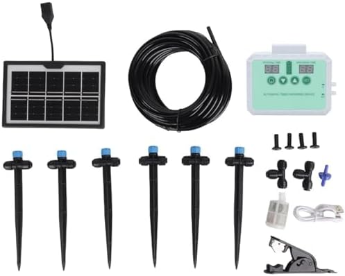 Solar Drip Irrigation System, Solar Panel Kit Outdoor, 10m Tubing, Type C Charging, LED Display, for Garden Farm Greenhouse Balcony Vacation (White) by Unknown