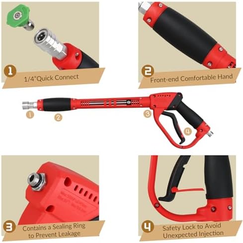 Pressure Washer Gun with Extension Replacement Wand, Power Washer Gun, M22 Fitting, 5 Nozzle Tips, 5000 PSI, 37 Inch - Image 3