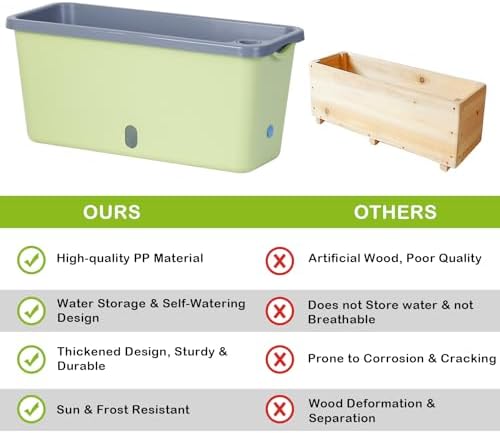 Oliz Window Box Planter 4 Packs, 14 Inches Rectangle Flower Pots with Breathable Drainage Holes, Pots for Vegetables, Herbs, Flowers, Garden Windowsill Balcony (Green & Grey) - Image 5