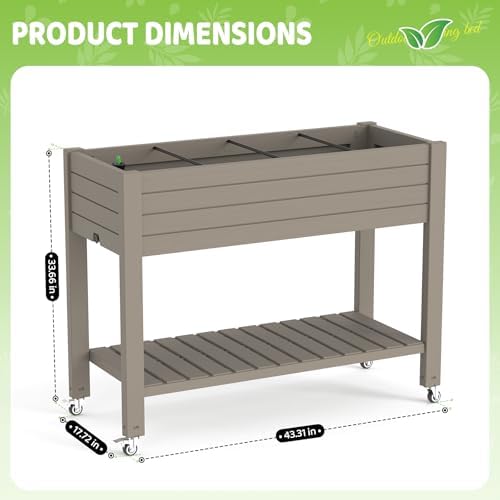 Vixzen Raised Garden Bed Outdoor,Reinforced Large Planter Box with Wheels & Storage Shelf,Mobile Planter Bed Box for Backyard, Patio, Balcony (Light Brown, 21Gal（43.31"×17.72"×33.66"）) - Image 2