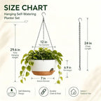 12 Inch Self Watering Hanging Planters 2 Pack, White Brown - Image 3