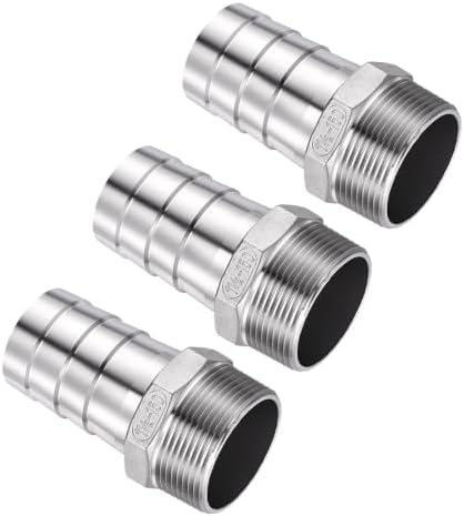 3pcs Stainless Steel Hose Barb Fittings 1-1/2"Barb to 1-1/2"NPT Male by Kozelo