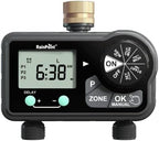 RAINPOINT Brass Sprinkler Timer 2 Stations, Large Digital Water Timer for Garden Hose with 6 Programmable Procedure, with Delay/Manual/Auto Irrigation Mode for Week/Specific/Daily Watering by RainPoint