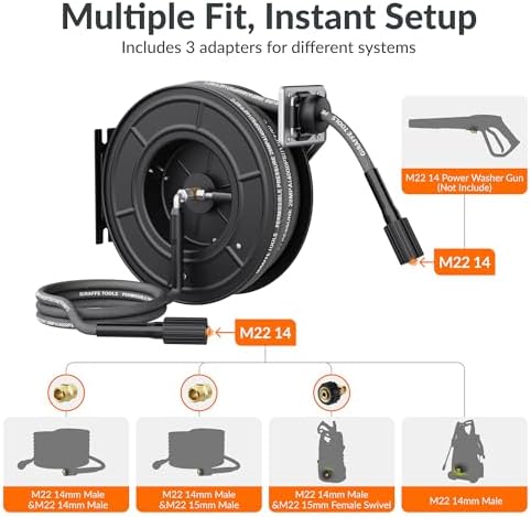 Giraffe Tools Pressure Washer Hose Reel with Replaceable 60FT Hose, 4000PSI - Image 7