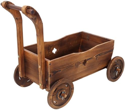 Wooden Wagon Planter with Wheels and Handle, 26.5 Inch, Brown - Image 7