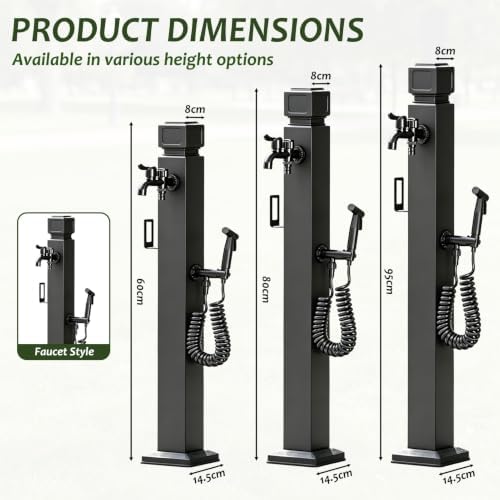 Outdoor Stainless Steel Water Column Spigot, Freestanding Garden Hose Holder with Brass Faucet, Matte Black Decorative Fountain Water Post for Irrigation Washing(E,Height: 95cm/37.4in) - Image 2