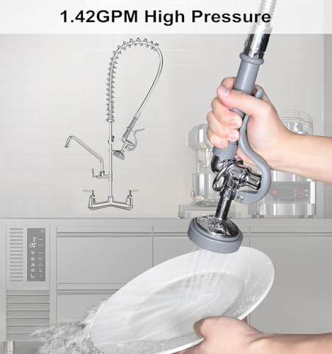 Pre Rinse Sprayer Commercial with 45” Stainless Steel Hose, 1.42 GPM Commercial Sink Sprayer, High-Pressure Dish Spray for Restaurant Use, Sink Spray Nozzle with Adapters (Gray) - Image 6
