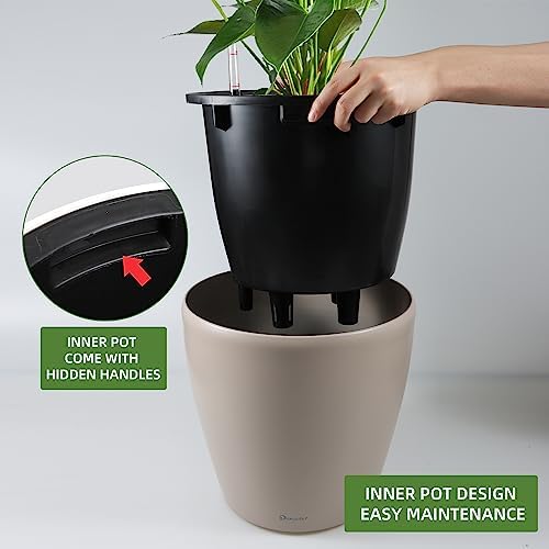 Dexceder 13x12 Self Watering Planter with Wheels (Taupe Matte) - Image 4