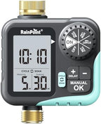 RAINPOINT Sprinkler Timer for Garden Hose - Hose Timer with Cycle & Soak/Rain Delay/Automatic Watering/Manual Watering, Programmable Irrigation System with Large Display, Brass Inlet & Outlet by RainPoint