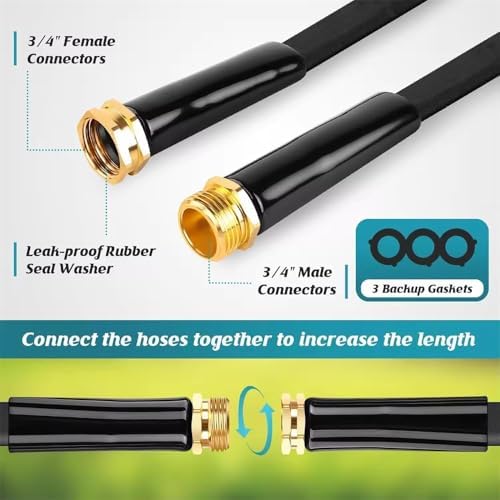 Garden Hose 25ft/50ft/100ft, Non-Expanding Garden Water Hose 7.5 15 30 Metres, Flexible Durable Kink-Free Water Hose, Garden Hose for Outdoor, Yard, Lawn, Car Wash, Marine and Camper (Black, AWS-100) - Image 2