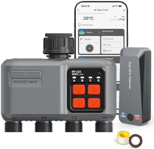 WiFi Sprinkler Timer 4 Zone, WiFi Smart Water Timer for Garden Hose by Johgee