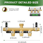 Garden Hose Splitter, 5 Way Heavy Duty Brass hose splitter, Water Hose Bib Spigot Splitter with 0.59" Full Flow Ball Valve Outlet & Shut-Off Valve 3/4'' Connector Outdoor Water Faucet Adapter - Image 2