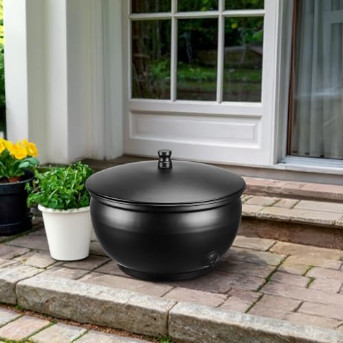 Monarch Abode Garden Hose Holder with Lid – Decorative Water Hose Holders for Outside, Smooth Metal Matte Black Pot with Drainage, 100ft Waterhose Holder for Outside, Garden Storage Caddy - Image 2