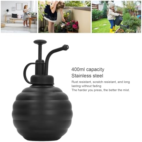 flexman Plant Mister Spray Bottle 400ml Stainless Steel Plant Sprayer Mister with Top Pump for Indoor House Air Plants Succulents Outdoor Garden (Black) - Image 5