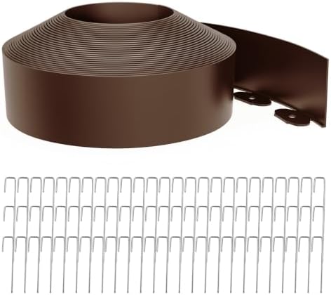 Landscape Edging 4 Inch Tall 60FT with 75Pcs Metal Spikes, Plastic Garden Edging Border Landscape Edging Border Lawn Edging for Landscaping, Flower Bed, Yard(Brown) by LXVOOEE