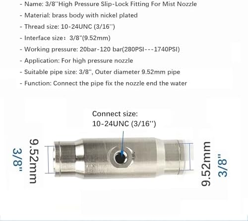 20 Pack Brass Misting System Nozzle 10/24 UNC High Pressure Fog Nozzles with 3/8" Interface Quick Connector, 3/16" Spray Head, Dust Control Water Misting Nozzle(Size:Orifice 0.2mm,) - Image 5