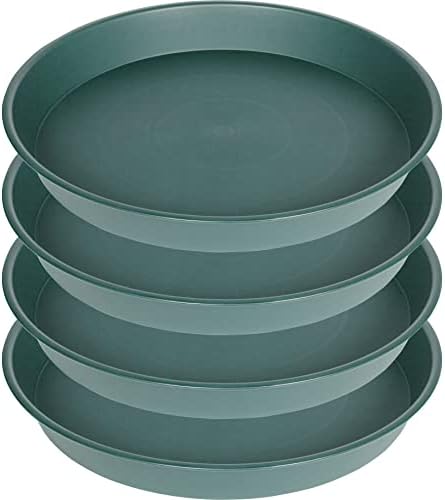 4 Pack of 18 19 inch Plant Saucer Drip Tray (16.6 inch Base), Heavy Duty Large Deep Plant Saucers for Pots, Plastic Flower Planter Water Trays for Indoors Outdoor (19", Green) by Bleuhome