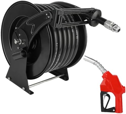 1 Inch Fuel Hose Reel With Fueling Nozzle, 50 Foot Heavy Duty Diesel Retractable, 300 PSI Industrial Auto Rewind Mount for Def Fluid Tank Truck Bed Trailer Boat Cart by FADHOLE