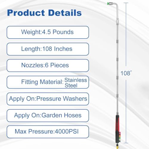 DUSICHIN Pressure Washer Extension Wand Gutter Clean Power Washer Lance - Image 4