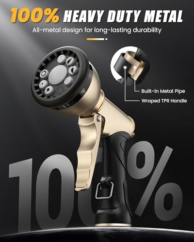 RAINPOINT Garden Hose Nozzle, Hose Sprayer Nozzle with 9 Spray Patterns, High Pressure Water Hose Nozzle Heavy Duty Metal Hand Sprayer, Watering Plants and Lawn, Car Washing, Pet Showering - Image 2