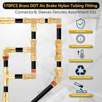 170Pcs DOT Air Brake Line Fittings & Brass Air Nylon Tube Compression Fittings Assortment Kits,1/4" 1/8" 3/8" 1/2" NPT Push To Connect Fittings Quick Connect Air Hose Fittings for Truck or Air System - Image 5