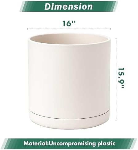 D'vine Dev Plastic Planter Pot with Saucer, 16 in, Oatmeal, 74-X-H-5 - Image 3